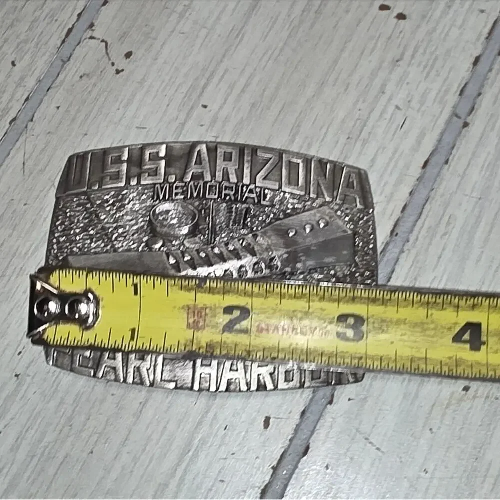 Vtg 1984 USS Arizona Commemorative Belt Buckle Pearl Harbor Indiana Metal Craft